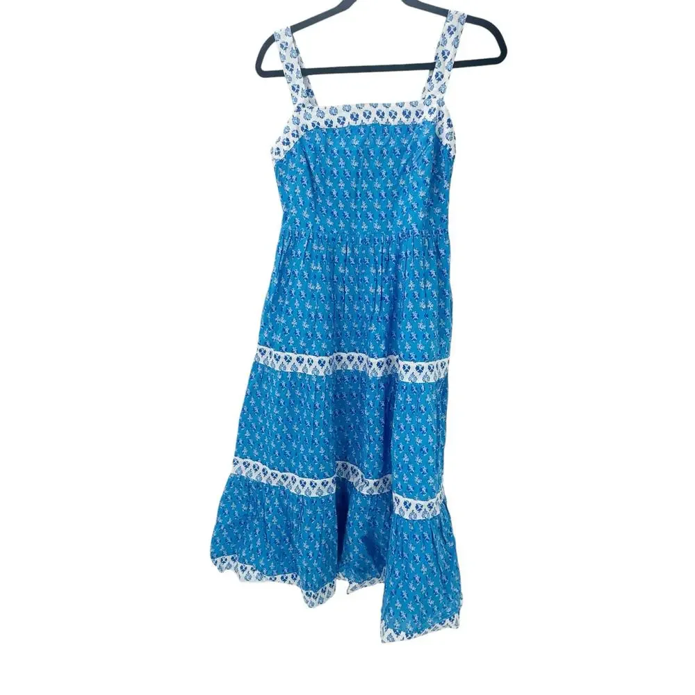 J. Crew Block Print Square Neck Smocked Floral Tiered Midi Dress Size 2 NWT_4